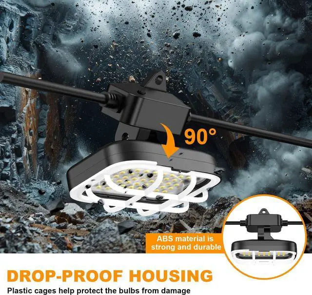 Alt view image 5 of 7 - 50ft LED Construction String Lights, 75w 7500lm, Adjuest 90&180 Degrees On Both Sides, Waterproof IP66 5000K Super Bright Temporary Lighting for Construction Site, Job Site, Work Site