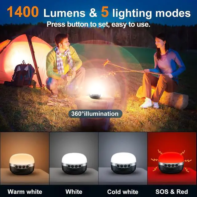 Alt view image 3 of 7 - LED Camping Lantern Rechargeable 1400LM, Up to 420H Running Time Camping Tent RGB Light, 10400mAh Emergency Hanging Light for Hurricane, Power Outages, Home, Hiking, Bright Black