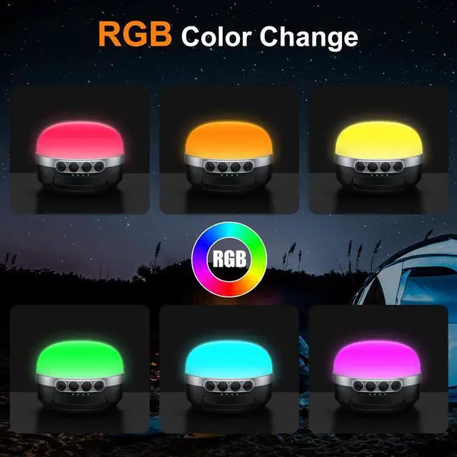 Alt view image 4 of 7 - LED Camping Lantern Rechargeable 1400LM, Up to 420H Running Time Camping Tent RGB Light, 10400mAh Emergency Hanging Light for Hurricane, Power Outages, Home, Hiking, Bright Black