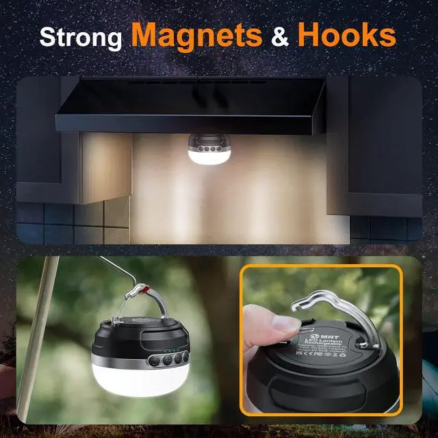 Alt view image 6 of 7 - LED Camping Lantern Rechargeable 1400LM, Up to 420H Running Time Camping Tent RGB Light, 10400mAh Emergency Hanging Light for Hurricane, Power Outages, Home, Hiking, Bright Black