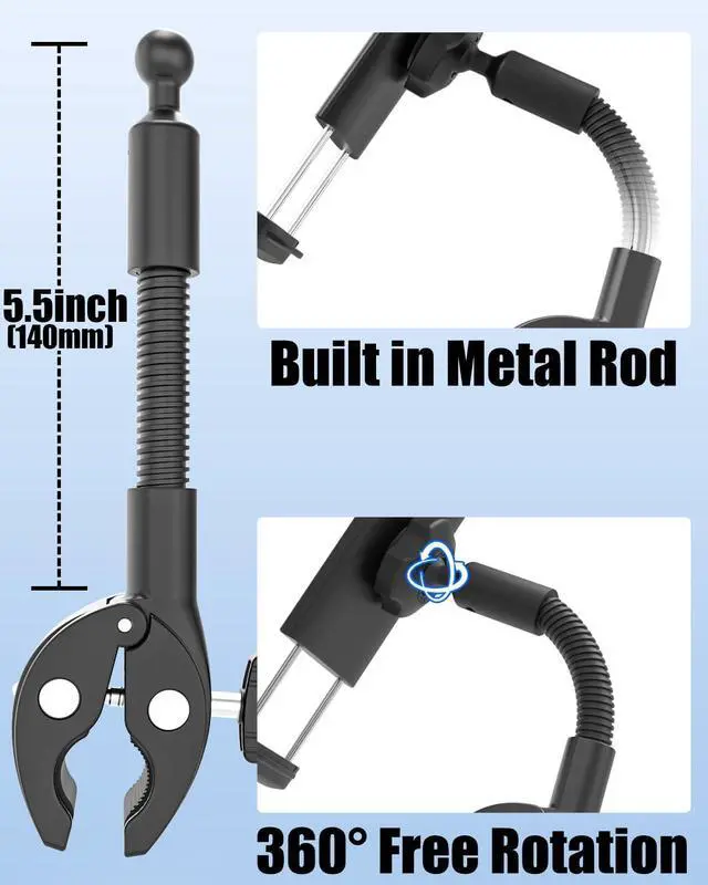 Alt view image 2 of 7 - Metal Gooseneck Tablet Mount with Anti-Slip Silicone, Universal Clamp-On Round Tube iPad Holder for Indoor Cycling Bike, Gym Bike, Elliptical & Rowing Machine, Fits 4-13in Tablets & More