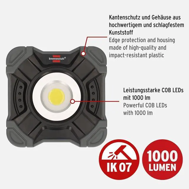 Alt view image 2 of 7 - Battery LED Work Spotlight SH 1000 MA (1000 lm, IP54, Battery LED Work Light with Magnet and Carabiner Ring, Robust Housing), Black, Grey
