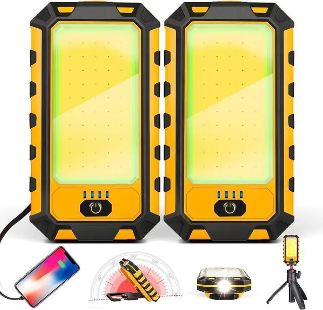 Main image of Rechargeable LED Work Light 2 Pack, 1500LM Magnetic Flashlight | Red strobe, spotlight, 4000mAh battery, 4.5-11 hr runtime, USB-C charge, USB-A output, carabiner, tripod mount for repairs