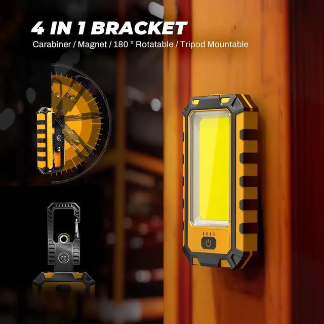 Alt view image 3 of 7 - Rechargeable LED Work Light 2 Pack, 1500LM Magnetic Flashlight | Red strobe, spotlight, 4000mAh battery, 4.5-11 hr runtime, USB-C charge, USB-A output, carabiner, tripod mount for repairs