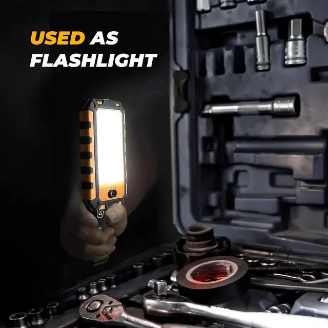 Alt view image 6 of 7 - Rechargeable LED Work Light 2 Pack, 1500LM Magnetic Flashlight | Red strobe, spotlight, 4000mAh battery, 4.5-11 hr runtime, USB-C charge, USB-A output, carabiner, tripod mount for repairs
