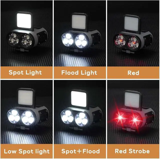 Alt view image 3 of 7 - 2 Pack LED Hard Hat Light, 900LM Rechargeable Dimmable Clip on Cap Lights | 2-in-1 Hat Light & Headlamp, 6 Modes, 180° Adjustable, Up to 80H Runtime, LCD Display, IPX4, Carabiners for Camping and Work