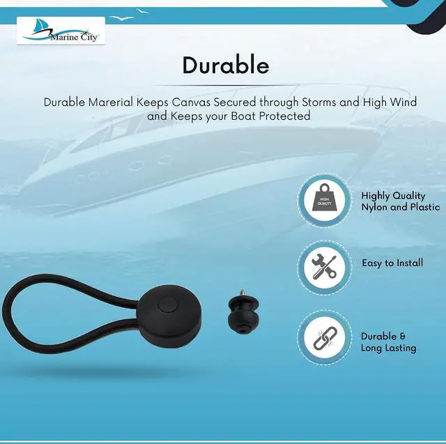 Alt view image 4 of 7 - Black Bungee Shock Cord Cover Clips and Lacing Knobs Combination Pull Tie Down Tarp Canvas Knobs for Marine Boat, Yacht, Truck, Trailer Car and RV Covers (10pcs)