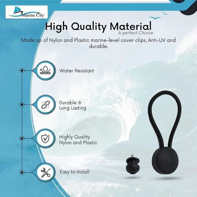 Alt view image 3 of 7 - Black Bungee Shock Cord Cover Clips and Lacing Knobs Combination Pull Tie Down Tarp Canvas Knobs for Marine Boat, Yacht, Truck, Trailer Car and RV Covers (10pcs)