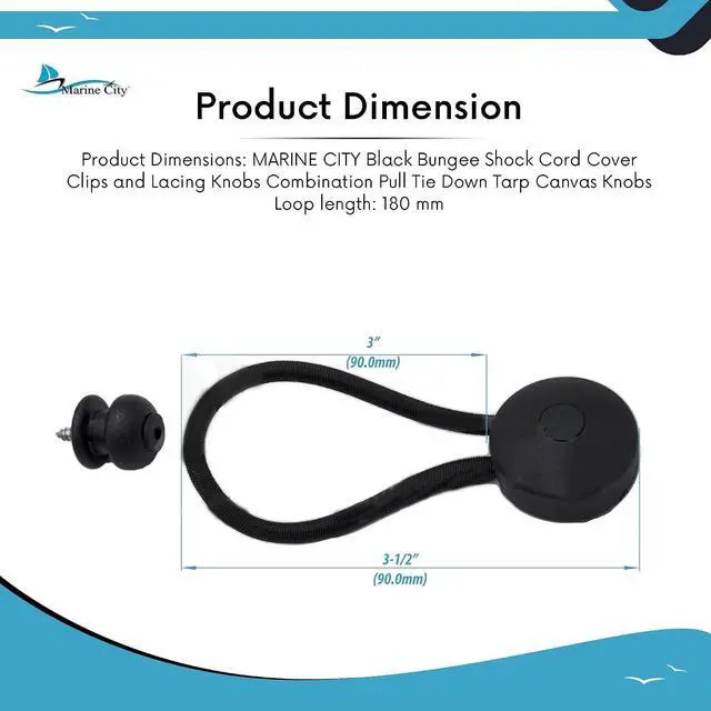 Alt view image 5 of 7 - Black Bungee Shock Cord Cover Clips and Lacing Knobs Combination Pull Tie Down Tarp Canvas Knobs for Marine Boat, Yacht, Truck, Trailer Car and RV Covers (10pcs)