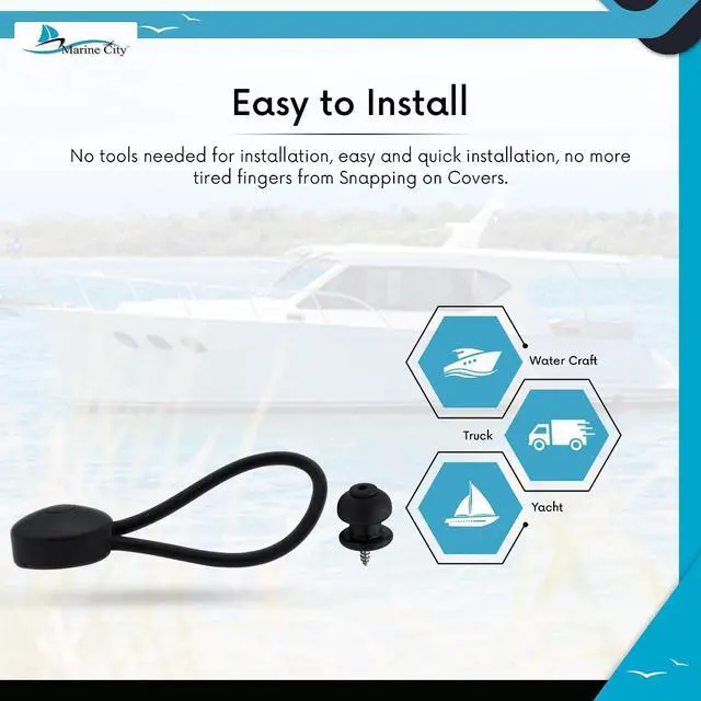 Alt view image 6 of 7 - Black Bungee Shock Cord Cover Clips and Lacing Knobs Combination Pull Tie Down Tarp Canvas Knobs for Marine Boat, Yacht, Truck, Trailer Car and RV Covers (10pcs)