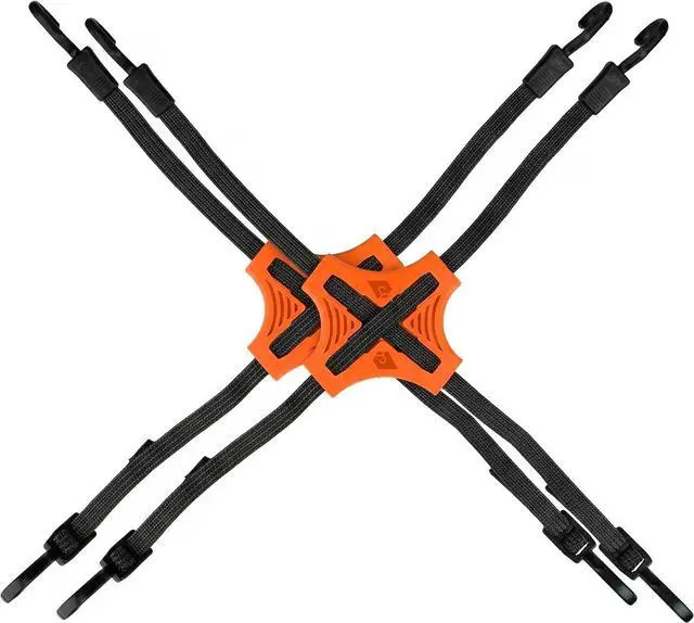 Main image of Tack Strap 4-Way Flat Bungee Cord with Rubber Pad Grip, Non-Slip Tie Down Straps for Motorcycle, ATV, Kayak, Cycling, Camping, Truck Storage, Adjustable Bungee Cords - 2 Pack (Orange)