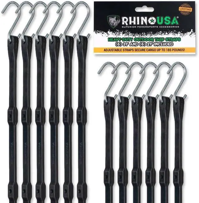Alt view image 3 of 7 - Heavy Duty Bungee Cords & Straps Bundle 28-Piece Assorted Set + 12 Rubber Outdoor Bungees with Adjustable Hooks, Tarp Clips, Canopy Ties, Ball Bungie Weather & UV Resistant