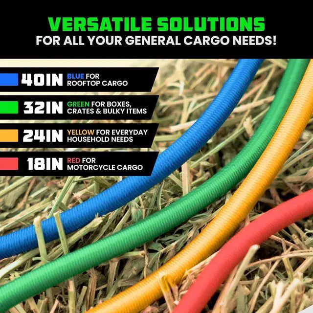 Alt view image 6 of 7 - Heavy Duty Bungee Cords & Straps Bundle 28-Piece Assorted Set + 12 Rubber Outdoor Bungees with Adjustable Hooks, Tarp Clips, Canopy Ties, Ball Bungie Weather & UV Resistant