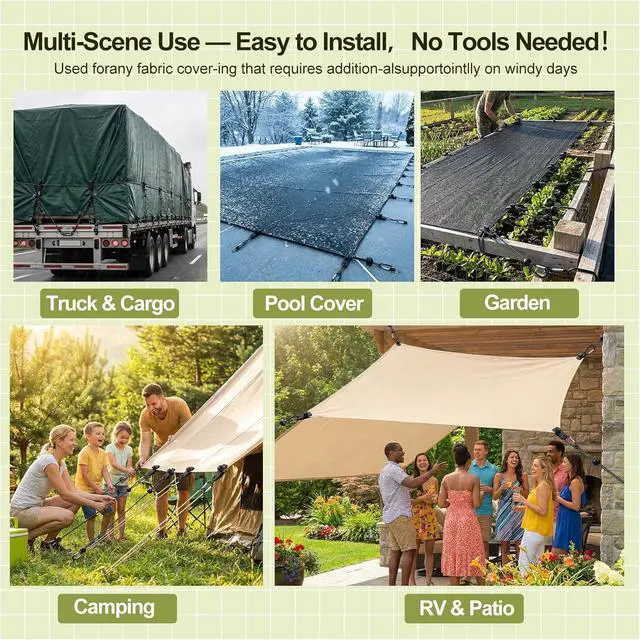 Alt view image 3 of 7 - 150 Pcs Heavy Duty Tarp Clips Kit with Lock Fasteners Grip and Bungee Cords 3 in 1 Tarp Clips Fasteners and Bungee Cords Fit for Camping Tents Swimming Covers Caravans Canopies