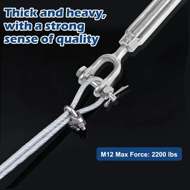 Alt view image 4 of 7 - 2Pack Heavy Duty Turnbuckle 1/2*6 Inch,2200 lbs Working Load Limit, Weather Resistant,Hot Dipped Galvanized Steel Jaw and Jaw Turnbuckle for Tractor, Wire Rope Tension, Sun Shade Tent, Treehouse, Deck