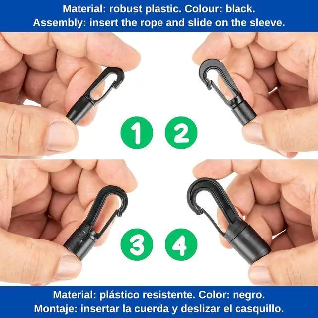 Alt view image 3 of 7 - Plastic Carabiner Hook, DIY Plastic Hook for Rubber Rope, Lead, Cord Hook with Plug-In System, Tarpaulin Rope, Tensioner, Rubber Lead, Rope Hook