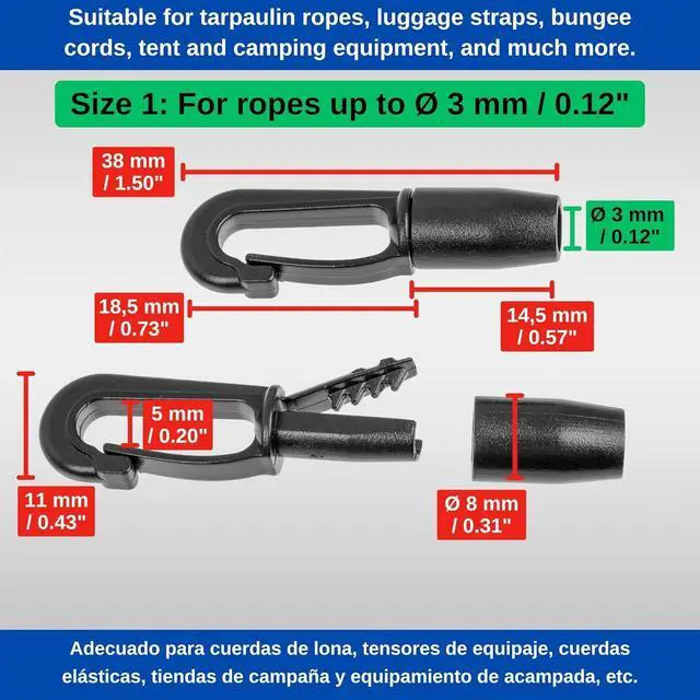 Alt view image 4 of 7 - Plastic Carabiner Hook, DIY Plastic Hook for Rubber Rope, Lead, Cord Hook with Plug-In System, Tarpaulin Rope, Tensioner, Rubber Lead, Rope Hook