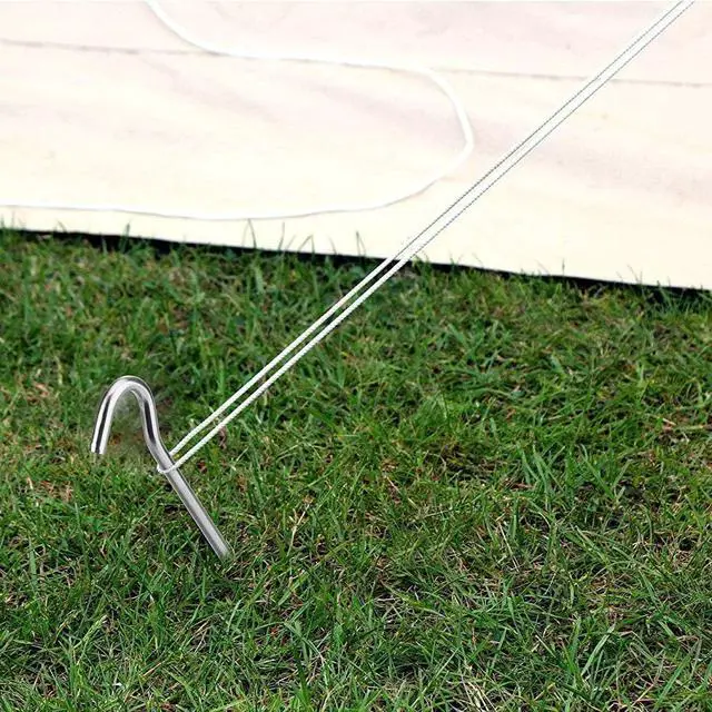 Alt view image 6 of 7 - Metal Tent Stakes Heavy Duty 9 Inch, 100 Pcs Anti-Rust Tarp Stakes | J Hook Galvanized Steel Camping Stakes Ground Pegs Canopy Spikes for Lawn, Outdoor Inflatables, Yard Decorations