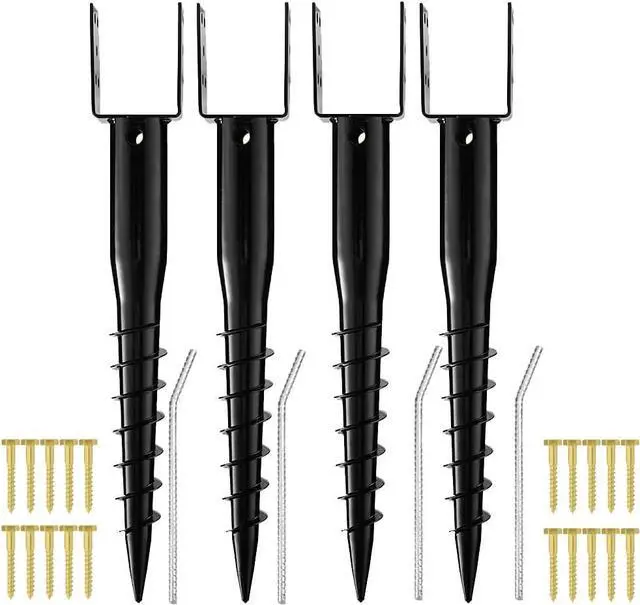 Main image of Premium No Dig Ground Anchor Black U-Model Screw in Post Stakes | Heavy Duty 27" Long Metal Fence Anchor Fits Full Sized 4"x4" Posts, Great for Mailbox or Fence Posts and Sign Posts, 4-Pack.