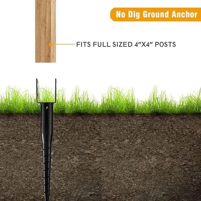 Alt view image 3 of 5 - Premium No Dig Ground Anchor Black U-Model Screw in Post Stakes | Heavy Duty 27" Long Metal Fence Anchor Fits Full Sized 4"x4" Posts, Great for Mailbox or Fence Posts and Sign Posts, 4-Pack.