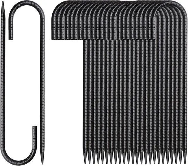 Main image of 16 Inch Rebar Stakes J Hook 26 Pack Ground Stakes Heavy Duty Tent Stakes with Chisel Point End Chain Link Fence Stakes Galvanized Steel Ground Anchors Metal Spikes Black Coated