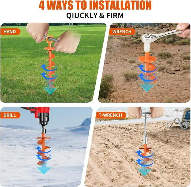 Alt view image 4 of 7 - Ground Anchor Screw in, 8 Pack Spiral Trampoline Anchors with Nut and Tool Swing Set Anchors Tent Stakes High Wind Heavy Duty for Sheds, Carports, Mobile Home Orange