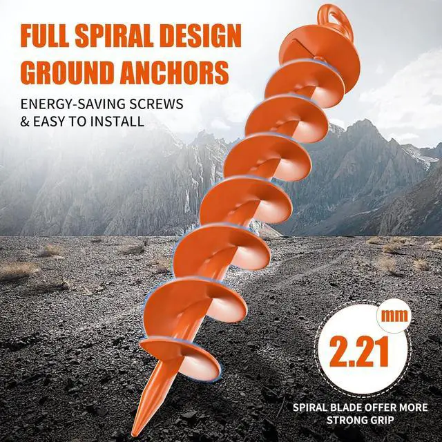 Alt view image 2 of 7 - Ground Anchor Screw in, 8 Pack Spiral Trampoline Anchors with Nut and Tool Swing Set Anchors Tent Stakes High Wind Heavy Duty for Sheds, Carports, Mobile Home Orange