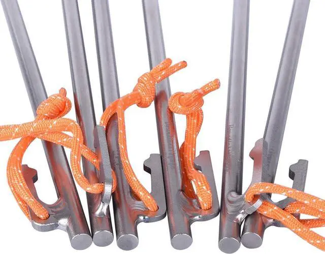 Alt view image 4 of 7 - 6-Pack Titanium Tent Stakes 20/24/30/35/40cm with Reflective Ropes Ultralight Backpacking Stakes for Camping, Hiking, Picnic, Corrosion-Resistant & Durable Ground Pegs Ti4012P