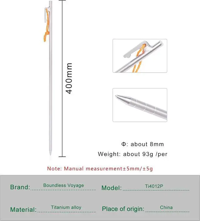 Alt view image 2 of 7 - 6-Pack Titanium Tent Stakes 20/24/30/35/40cm with Reflective Ropes Ultralight Backpacking Stakes for Camping, Hiking, Picnic, Corrosion-Resistant & Durable Ground Pegs Ti4012P