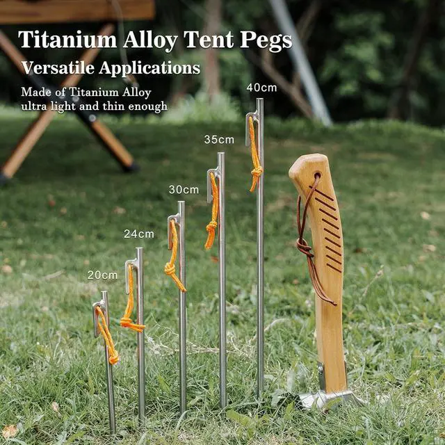 Alt view image 7 of 7 - 6-Pack Titanium Tent Stakes 20/24/30/35/40cm with Reflective Ropes Ultralight Backpacking Stakes for Camping, Hiking, Picnic, Corrosion-Resistant & Durable Ground Pegs Ti4012P