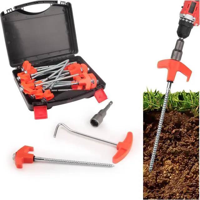 Main image of 20 Pcs Tent Stakes Heavy Duty, 8 in Ground Anchors Screw in, Grow in the Dark Screw in Tent Stakes, Camping Stakes with Storage Box, Threaded Tent Spikes with Hex Head Driver and Stake Puller