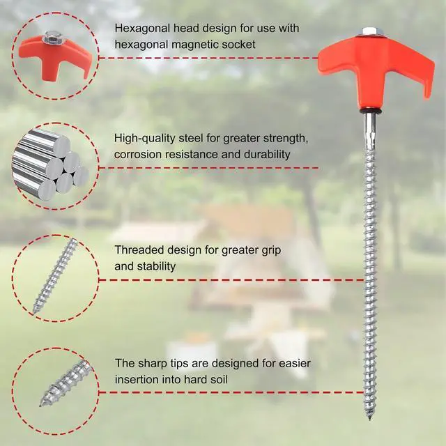 Alt view image 2 of 7 - 20 Pcs Tent Stakes Heavy Duty, 8 in Ground Anchors Screw in, Grow in the Dark Screw in Tent Stakes, Camping Stakes with Storage Box, Threaded Tent Spikes with Hex Head Driver and Stake Puller