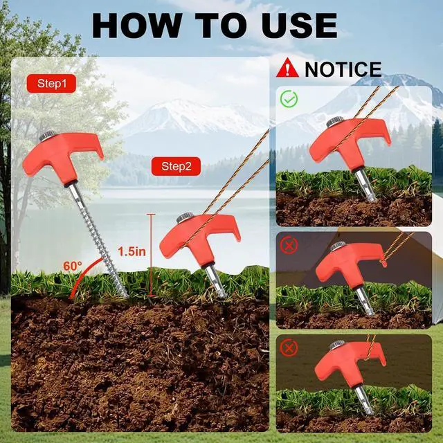 Alt view image 4 of 7 - 20 Pcs Tent Stakes Heavy Duty, 8 in Ground Anchors Screw in, Grow in the Dark Screw in Tent Stakes, Camping Stakes with Storage Box, Threaded Tent Spikes with Hex Head Driver and Stake Puller