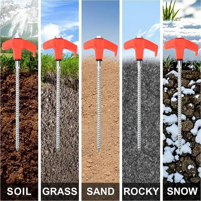 Alt view image 5 of 7 - 20 Pcs Tent Stakes Heavy Duty, 8 in Ground Anchors Screw in, Grow in the Dark Screw in Tent Stakes, Camping Stakes with Storage Box, Threaded Tent Spikes with Hex Head Driver and Stake Puller
