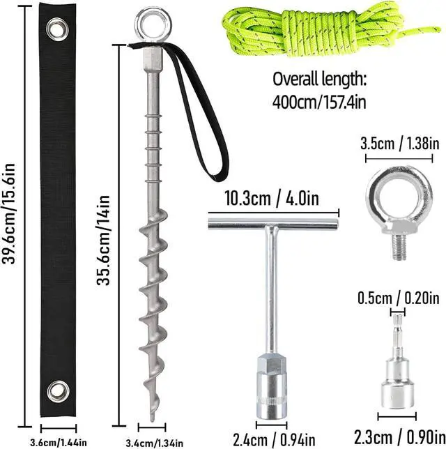 Alt view image 2 of 7 - Ground Anchors 14" Screw in Tent Stakes for Camping Tents 12 Pcs | Non-Rust Cast Aluminum Heavy Duty Tent Stakes with Strings for Sand, Trampoline, Swing Sets and Sheds
