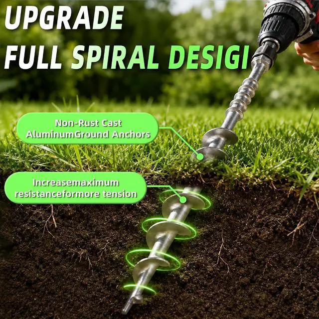 Alt view image 3 of 7 - Ground Anchors 14" Screw in Tent Stakes for Camping Tents 12 Pcs | Non-Rust Cast Aluminum Heavy Duty Tent Stakes with Strings for Sand, Trampoline, Swing Sets and Sheds