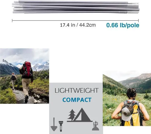 Alt view image 2 of 7 - Preassembled Tent Poles, Gray Tent Poles Replacement, 7001 T6 Heated Aluminum Tent Poles, 2 Poles Pack