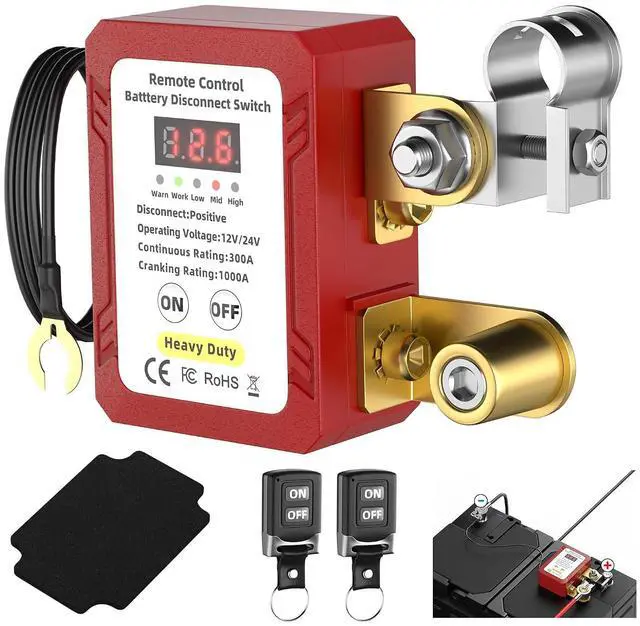 Main image of Remote Battery Disconnect Switch 300A 12V-24V Positive Side Kill Switch for Car with Led Voltage Display Anti-Theft Automatic Shut Off Switch for Auto Truck Boat