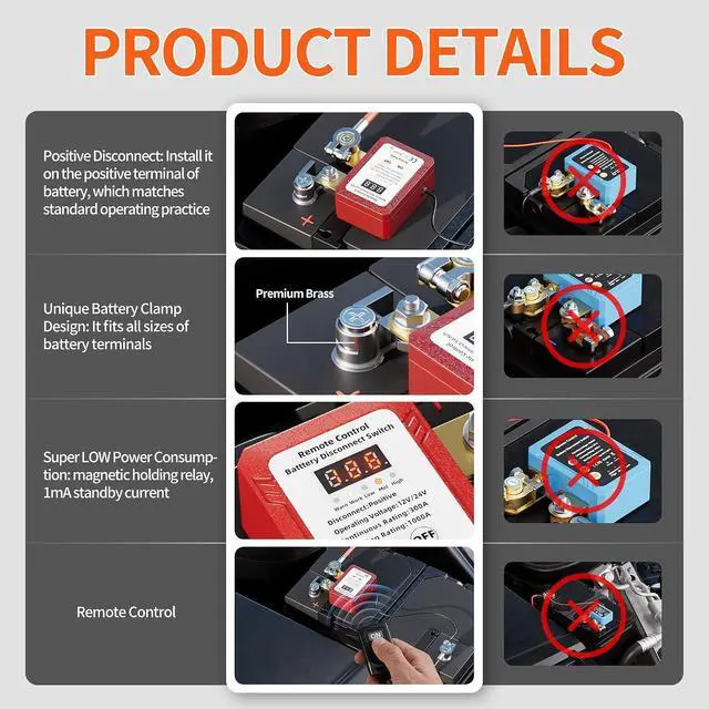 Alt view image 3 of 6 - Remote Battery Disconnect Switch 300A 12V-24V Positive Side Kill Switch for Car with Led Voltage Display Anti-Theft Automatic Shut Off Switch for Auto Truck Boat