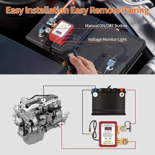 Alt view image 4 of 6 - Remote Battery Disconnect Switch 300A 12V-24V Positive Side Kill Switch for Car with Led Voltage Display Anti-Theft Automatic Shut Off Switch for Auto Truck Boat