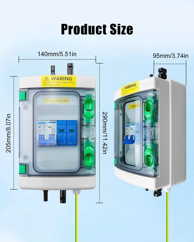 Alt view image 7 of 7 - 40A DC Solar Disconnect Switch IP65 500V PV Breaker Box with SPD | Flame Retardant Housing, Built-in SPD, Overload Protection, IP65 Waterproof, Plug and Play, Clear Monitor Window