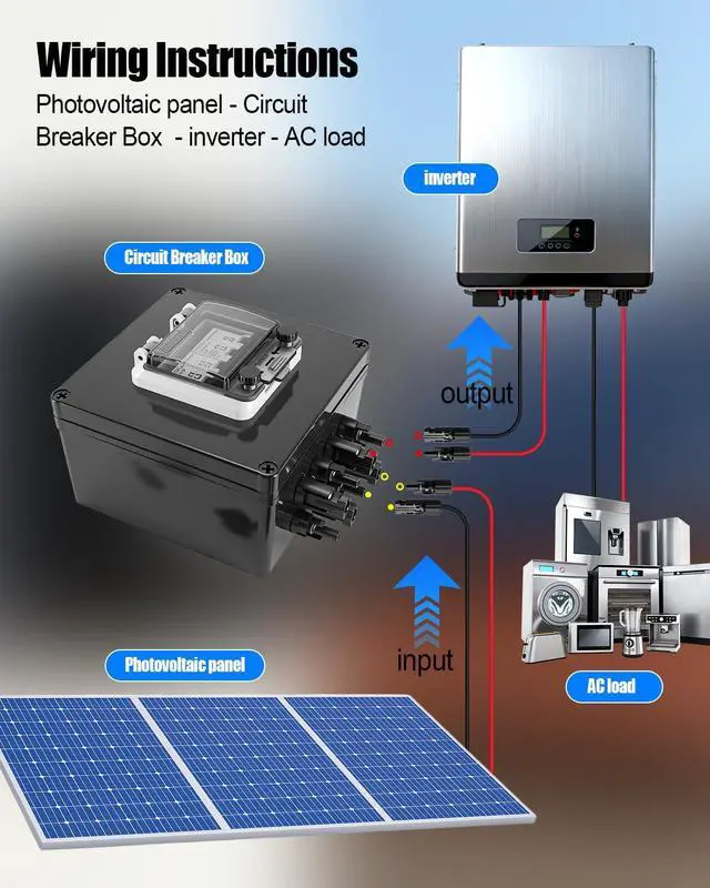 Alt view image 6 of 7 - 32A Solar Panel Disconnect Switch, 2 String PV DC Circuit Breaker Box | MC4 Plug Connectors, IP67 Waterproof Enclosure, Polarity-Free Design, Clear Inspection Cover, Overload Protection