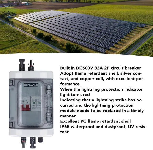 Alt view image 3 of 7 - PV Combiner Box, Solar Disconnect Switch, Outdoor Breaker Box with DC500V 32A Circuit Breaker for Solar Panels System
