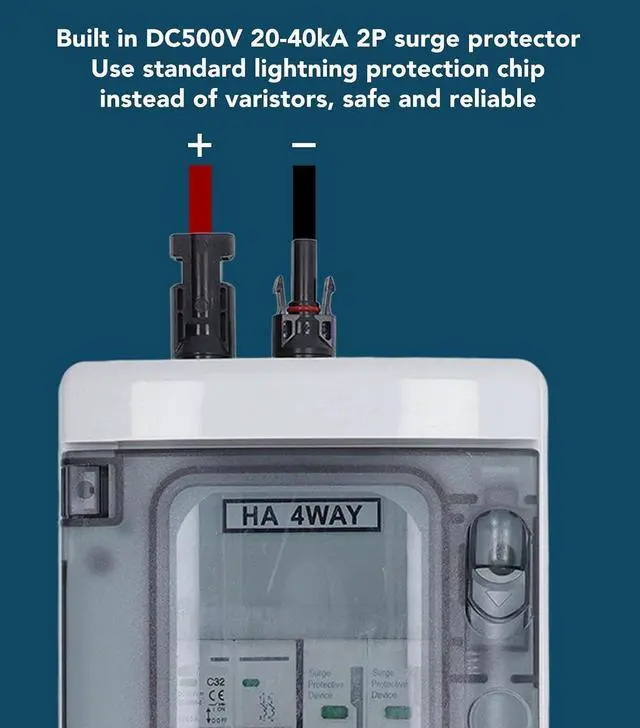 Alt view image 6 of 7 - PV Combiner Box, Solar Disconnect Switch, Outdoor Breaker Box with DC500V 32A Circuit Breaker for Solar Panels System