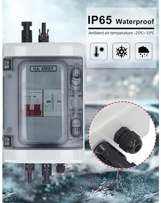 Alt view image 7 of 7 - PV Combiner Box, Solar Disconnect Switch, Outdoor Breaker Box with DC500V 32A Circuit Breaker for Solar Panels System