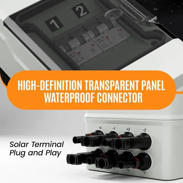 Alt view image 5 of 7 - Solar Panel Disconnect Switch with 1000V DC 60Amp Circuit Breakers Solar Combiner Box, IP65 Waterproof PV Breaker Box Without SPD for PV Off-Grid System (60A 2String)