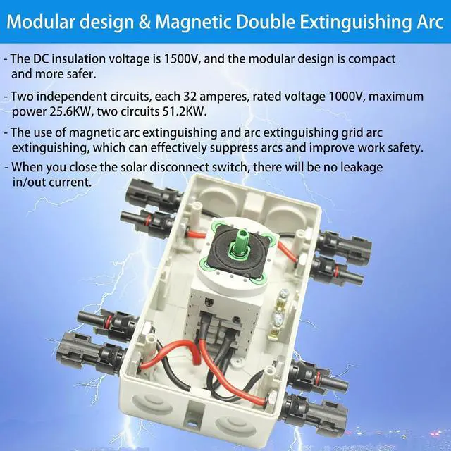 Alt view image 4 of 7 - IP66 Waterproof Solar PV DC Quick Disconnect Switch, 1000V 64A | PV Solar Panel Disconnect Switch with Solar Connector for Off/On-Grid Solar System, Solar Power System,RV & Boats Etc