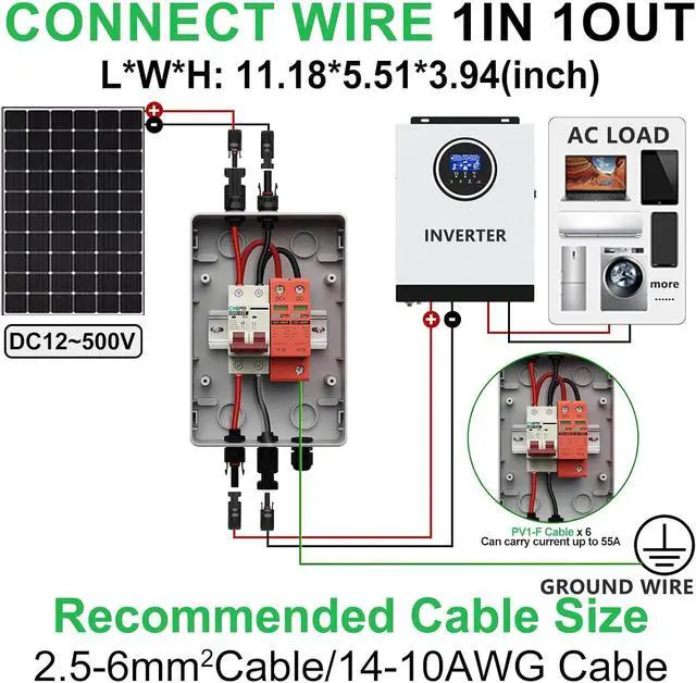 Alt view image 5 of 7 - Solar Disconnect Switch 32 Amp DC 500V Circuit Breaker with Lightning Surge Protector Arrester and IP65 Breaker Box Plug-and-Play for Outdoor Solar Panel System