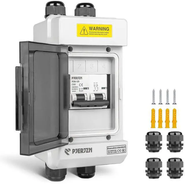 Main image of Solar Panels Disconnect Switch 100A 1000VDC PV Shut Off Switch Outdoor 1 in 1 Out Circuit Breaker Box IP66 Waterproof UV-Proof