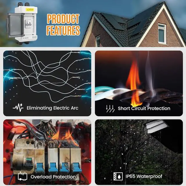 Alt view image 2 of 7 - Solar Panels Disconnect Switch 100A 1000VDC PV Shut Off Switch Outdoor 1 in 1 Out Circuit Breaker Box IP66 Waterproof UV-Proof